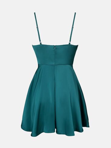 CUPSHE Women's Cowl Neck Satin Short Dress Sleeveless Formal Dress Cami Straps Hunter Green Mini Dress in Saudi Arabia