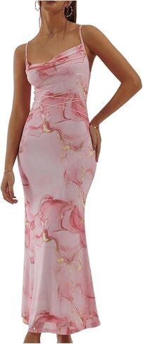 Milumia Women's Tie Dye Cowl Neck Bodycon Cami Dress Crisscross Sleeveless Mesh Long Dresses in Saudi Arabia