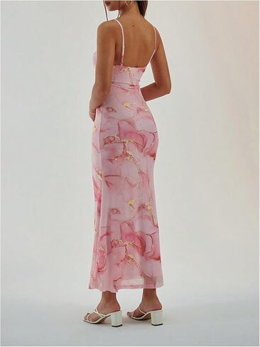 Milumia Women's Tie Dye Cowl Neck Bodycon Cami Dress Crisscross Sleeveless Mesh Long Dresses in Saudi Arabia