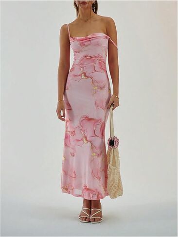 Milumia Women's Tie Dye Cowl Neck Bodycon Cami Dress Crisscross Sleeveless Mesh Long Dresses in Saudi Arabia