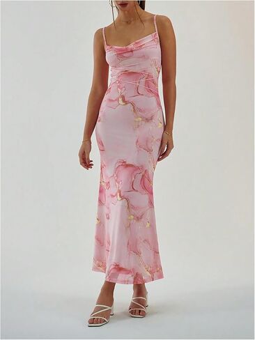 Milumia Women's Tie Dye Cowl Neck Bodycon Cami Dress Crisscross Sleeveless Mesh Long Dresses in Saudi Arabia