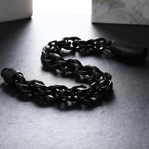 سوار رجالي من الفولاذ المقاوم للصدأ حبل ملتوي سلسلة ربط سوار للرجال سوار مضفر أسود فضي برونزي جونميتال 7.5-9 بوصة هدايا له in Kuwait