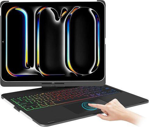 حافظة لوحة مفاتيح FARYODI لجهاز iPad Pro 13 بوصة (M4، 2024)، لوحة تتبع، قابلة للدوران 360 درجة، لوحة مفاتيح لاسلكية، 7 ألوان بإضاءة خلفية، حافظة لوحة مفاتيح سحرية لجهاز iPad Pro 13 بوصة - أسود in Kuwait