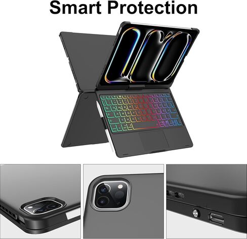 حافظة لوحة مفاتيح FARYODI لجهاز iPad Pro 13 بوصة (M4، 2024)، لوحة تتبع، قابلة للدوران 360 درجة، لوحة مفاتيح لاسلكية، 7 ألوان بإضاءة خلفية، حافظة لوحة مفاتيح سحرية لجهاز iPad Pro 13 بوصة - أسود in Kuwait