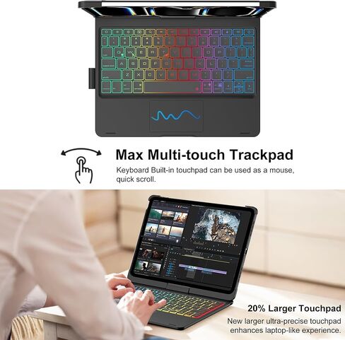 حافظة لوحة مفاتيح FARYODI لجهاز iPad Pro 13 بوصة (M4، 2024)، لوحة تتبع، قابلة للدوران 360 درجة، لوحة مفاتيح لاسلكية، 7 ألوان بإضاءة خلفية، حافظة لوحة مفاتيح سحرية لجهاز iPad Pro 13 بوصة - أسود in Kuwait