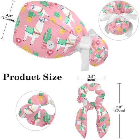 Valentine's Day Pink Hearts Adjustable Scrub Cap Hat with Button, Working Hat Sweatband with Bow Hair Scrunchy for Woman in Saudi Arabia