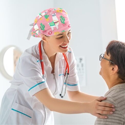 Valentine's Day Pink Hearts Adjustable Scrub Cap Hat with Button, Working Hat Sweatband with Bow Hair Scrunchy for Woman in Saudi Arabia
