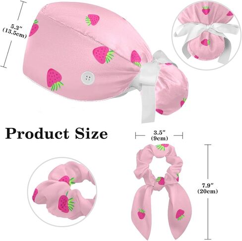 Valentine's Day Pink Hearts Adjustable Scrub Cap Hat with Button, Working Hat Sweatband with Bow Hair Scrunchy for Woman in Saudi Arabia
