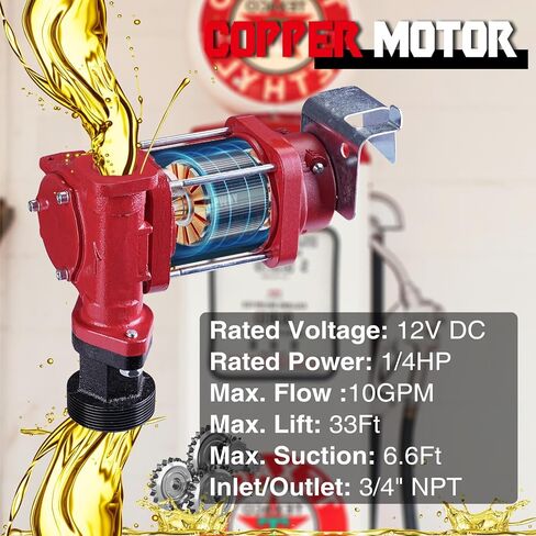 TOPWAY 12V DC Gasoline Fuel Pump, 10GPM Self-priming Oil Transfer Pump Kit With Particulate Filter, Fuel Nozzle, Discharge Hose & Suction Pipe for Gasoline Diesel Biodiesel Kerosene & More in Kuwait