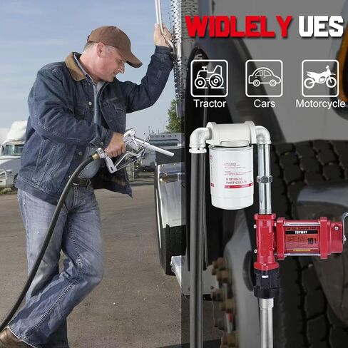 TOPWAY 12V DC Gasoline Fuel Pump, 10GPM Self-priming Oil Transfer Pump Kit With Particulate Filter, Fuel Nozzle, Discharge Hose & Suction Pipe for Gasoline Diesel Biodiesel Kerosene & More in Kuwait