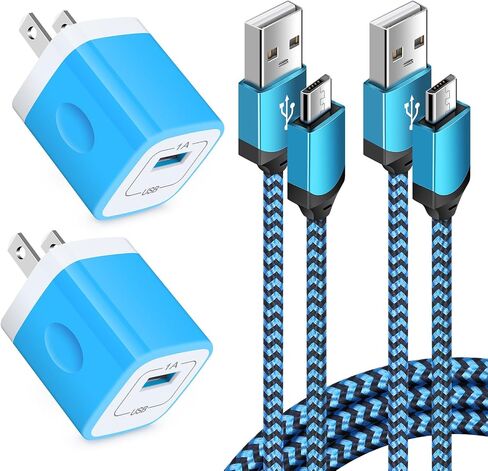 كابل USB لشاحن الحائط Micro USB، 4 مجموعات شحن مكعب شاحن USB مع كابل سلك مايكرو Android متوافق مع Samsung Galaxy S7 Edge A10 A6 M10 J7 J8 S6 S5 Note 5 4، LG، HTC، Moto، Android Phone in Saudi Arabia