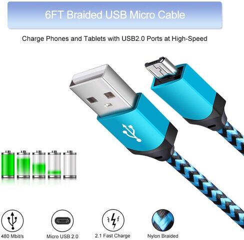 كابل USB لشاحن الحائط Micro USB، 4 مجموعات شحن مكعب شاحن USB مع كابل سلك مايكرو Android متوافق مع Samsung Galaxy S7 Edge A10 A6 M10 J7 J8 S6 S5 Note 5 4، LG، HTC، Moto، Android Phone in Saudi Arabia