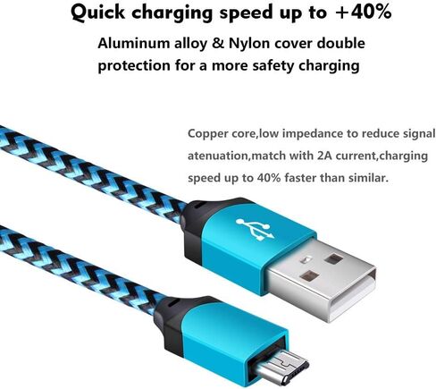 كابل USB لشاحن الحائط Micro USB، 4 مجموعات شحن مكعب شاحن USB مع كابل سلك مايكرو Android متوافق مع Samsung Galaxy S7 Edge A10 A6 M10 J7 J8 S6 S5 Note 5 4، LG، HTC، Moto، Android Phone in Saudi Arabia