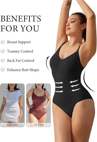 REORIA Brief Shapewear For Women Tummy Control Adjustable Strap Seamless Bodysuit Shapewear Tops in Kuwait