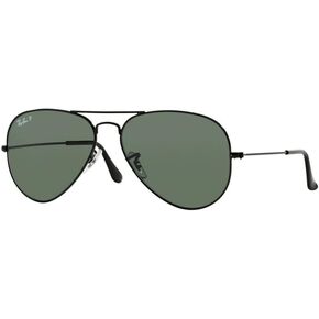 Ray-Ban RB3025 Unisex Aviator Polarized Sunglasses (Black Frame/Green Polarized Lens 002/58, 62)
