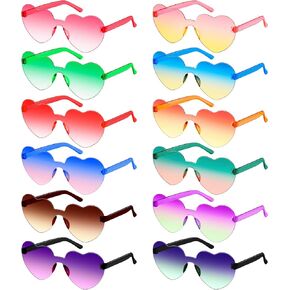 12 Pack Heart Shaped Rimless Sunglasses for Women Girl, Heart Sunglasses Bachelorette Party Favor, Gradient Colorful Rainbow Sunglasses, Multipack Fashion Funny Party Favors for Women Men