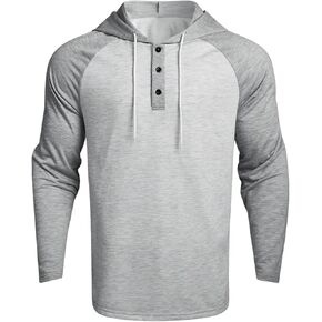 Verdusa Men's Color Block Drawstring Hoodie T Shirt Button Front Raglan Sleeve Tee Top