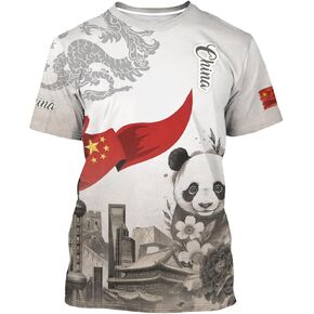 Men's China Flag Shirt Chinese Printed Short Sleeve T-Shirt Novelty Yin Yang Dragon Shirt Tee Unisex
