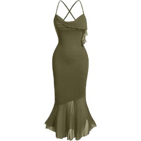SweatyRocks Women's Criss Cross Spaghetti Strap Cami Dress Mesh Sleeveless Party Midi Dresses