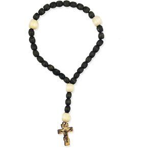 Wooden Prayer Beads 33 Knots - Chotki with Byzantine Wooden Cross Hand Held In Ukraine with Cross, 9 Inch Length - Made for Jesus Prayer