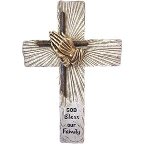 De Leon Collections Decorative Hanging Wall Cross, Inspirational Home Décor, 12 Inch Polyresin, Praying Hands
