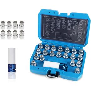 21PCS Wheel Lock Removal Kit, BMW Wheel Lock Key Automotive Wheel Anti-Theft Lock Lug Nut Screw Remover Key Socket Tool Set with 1/2 inch (12.7mm) Socket Adapter Compatible for BMW & Mini Series