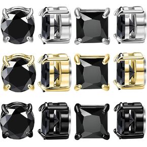 NEWITIN 6 Pairs Stainless Steel Magnetic Stud Earrings for Men Magnetic Earrings Men Clip on Earrings Non Piercing Earrings Unisex CZ Magnetic Earrings Diamond Earrings for Women Men
