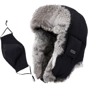 Comhats Winter 100% Rabbit Fur Lined Russian Ushanka Earflap Trapper Hat Trooper