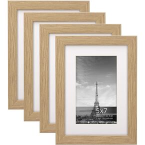 5x7 Farmhouse Gallery Picture Frame Collage Set, Rustic Teal Blue Textured Wood Grain Profile, Real Glass Matted for 3.5x5.5 Photo, 6 Pack