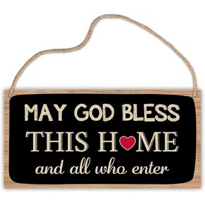 Bless This Home Wall Decor Wooden Hanging Plaque, May God Bless This Home And All Who Enter, Blessed Sign for Home Decor, Farmhouse Decor for Home Living Dining Room Bedroom Entryway Hallway -A07