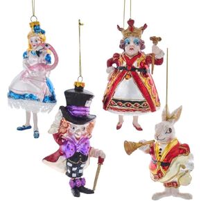 Kurt Adler 5-5.5-Inch Noble Gems Alice in Wonderland 4-Piece Ornament Set