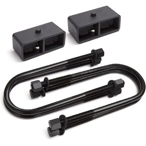 Dynofit 2 inch Rear Lift Blocks for Ram 1500 2WD 4WD, 2" Rear Leveling Block Kit Compatible with 2002-2008 Dodge Ram 1500 with 9/16 Extended Round U-Bolts, Lift Block and Square Leaf Spring Ubolt Kit