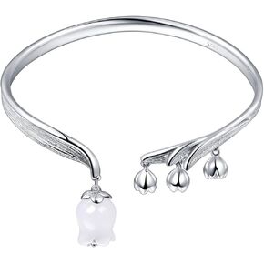 Jewever Lily of the Valley 925 silver bracelet with original romantic natural white jade flower adjustable ladies' jewelry gift