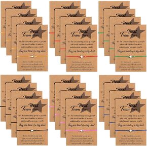 24 Pcs Star Shape Bracelet Set with Make a Wish Card Christmas Employee Appreciation Gifts Adjustable Inspirational Bracelet Cord String for Women Jewelry Gifts