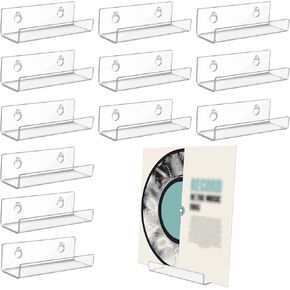 12pcs 4 Inch Clear Vinyl Record Holder, Invisible Record Shelf Wall Mount Acrylic Album Record Stand Floating Record Display Rack for Daily Displaying CD/LP
