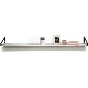 InPlace Shelving, Wall Mounted Real Solid Wood Rustic Bracket Ledge, 5" D x 60" W x 6.1"H, Distressed White, 9602101E