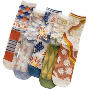5 Pairs Floral Socks Cute Lace Sheer Ankle Socks Thin Mesh Design transparen Crystal Sheer Socks Offering Style & Comfort!