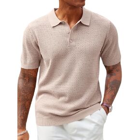 Runcati Mens Knit Polo Shirts Short Sleeve Casual Hollow Out Shirt Texture Classic Golf Polo