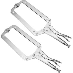 NINGWAAN 2 PCS 18 Inch C Clamp Locking Pliers, Heavy Duty C Locking Pliers with Swivel Pad, Welding Vise Grip Clamps Face Clamps for Woodworking and Welding