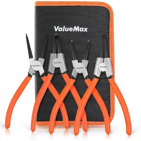 ValueMax 4 PCS Snap Ring Pliers Heavy Duty Set, Circlip Pliers Kit with Straight Bent Jaw Precision Spring Loaded Pliers, 7 Inch Internal/External C Clip Pliers with Storage Pouch