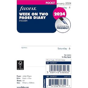 Filofax Calendar Diary Refill, Pocket Size, Week-to-View, White Paper, Unruled, English, 2025 (C68221-25)