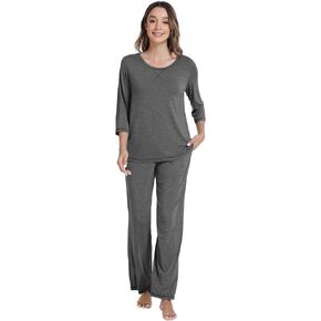 WiWi Pajamas for Women 3/4 Sleeve Viscose from bamboo Pajama Set Soft Crew Neck Sleep Lounge Set Sleepwear S-XXL