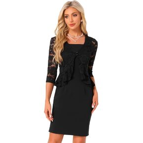 Allegra K 2 Pieces Outfits for Women's Mother of Bride Formal Sleeveless Dress Lace Shrug Sets