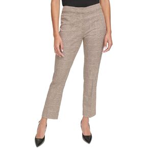 Calvin Klein Womens Petites Mid-Rise Glen Plaid Straight Leg Pants Tan 6P in Kuwait