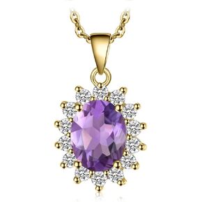 JewelryPalace Princess Diana Kate Middleton Natural Amethyst Citrine Garnet Peridot Topaz Created Ruby Sapphire Simulated Emerald Pendant Necklace for Women, 925 Sterling Silver Gemstone Jewelry Set
