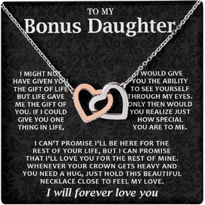 To My Bonus Daughter Necklace, Bonus Daughter Gifts From Stepdad, Interlocking Hearts Necklace, Step Daughter Gifts From Stepmom, Step Mother Daughter Gifts, Birthday, Christmas Gifts For Bonus Daughter