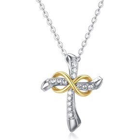 14K Gold Cross Necklace for Women Infinity Cross Pendant with Moissanite as Gift for Birthday, Christmas