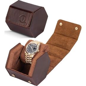 Leather Watch Cases for Men - Hexagon Single & Double Watch Roll Travel Case - Genuine Napa Leather with Velvet Interior - Storage & Display Holder 1 or 2 Watches