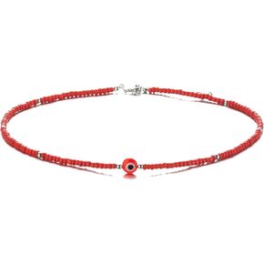 Evil Eye & Seed Bead Choker Necklace for Women, Protection Blessing Lucky Guard Beaded Necklaces Turkey Eye Jewelry