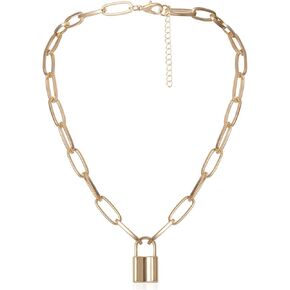 YL Lock Necklace 18K Gold Alloy Padlock Chain Men Women Statement Punk Choker Jewelry